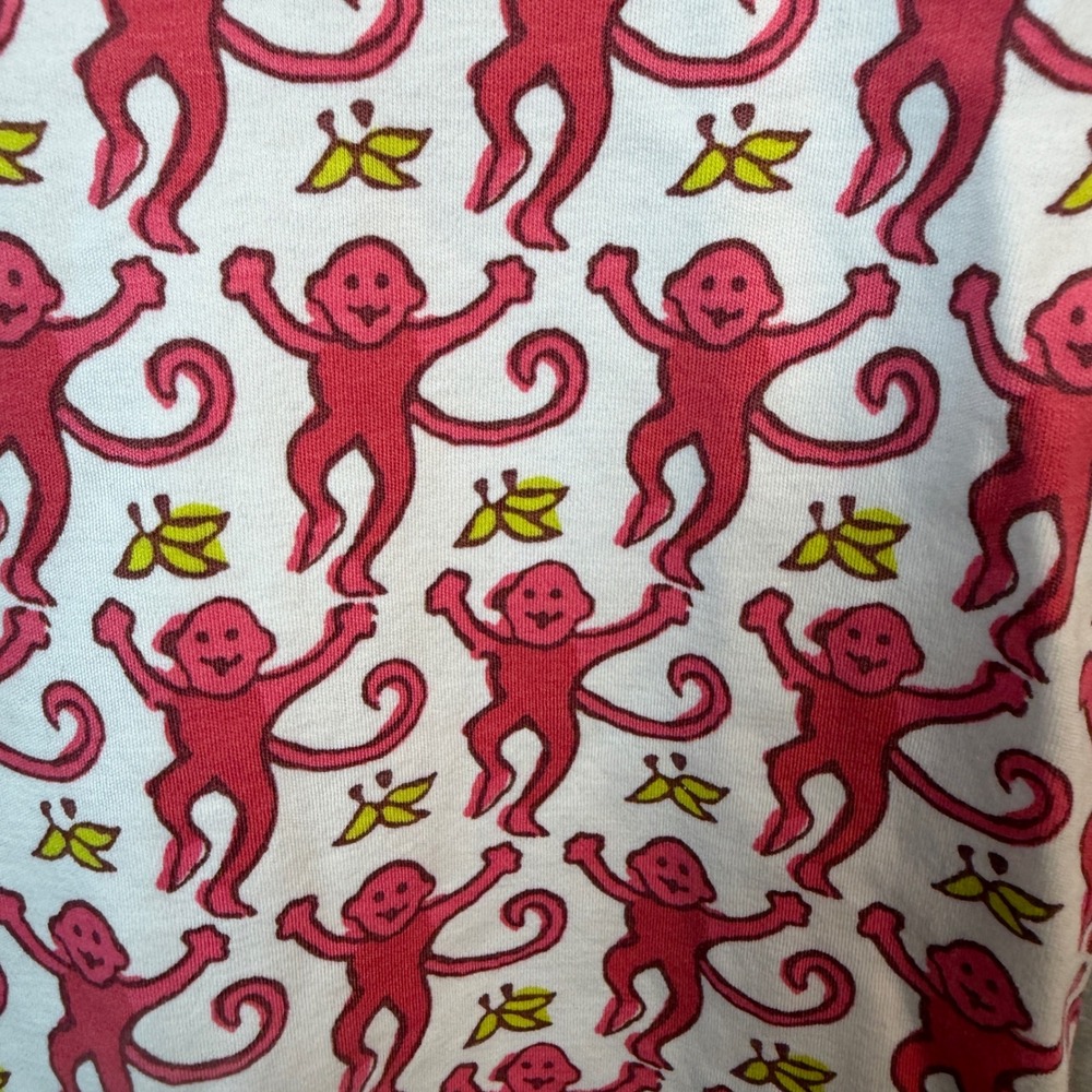 Roller Rabbit Pajama Top Girls 8 White Pink Monkey Print Henley Pima Cotton